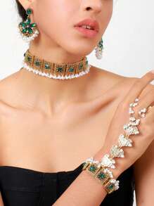 1 pieza Collar de turquesa azul de moda, 1 pieza Anillo de dedo completo con estilo palaciego de moda, 1 pieza de Pendientes con estilo, adecuado para fiesta, accesorios de vestimenta, regalos