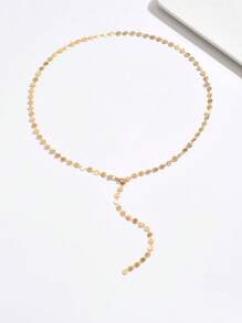 1pc Fashionable Sexy Fringe & Metallic Sequin Y-Necklace, Minimalist Single Layer Round Pendant Long Gold Necklace, Suitable For Women To Wear At Rave, Party, Events