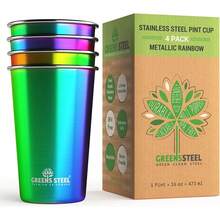 Stainless Steel Cups 16 Oz Pint Tumbler (4 Pack) - Premium Metal Drinking Glasses| Stackable Durable Cup (16 Oz) - 16 Oz - Steel - View 2
