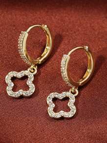 1 par de pendientes de aro con flor de ciruelo de circonita cúbica con diseño de moda, para uso casual diario de mujer