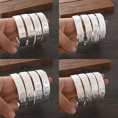 14mm Wide Silver Color Bangle Bracelet, Classic Saudi Arabia Dubai Design For Women Party Luxury, Bridal Wedding Jewelry Gift From Eritrea