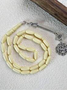 1pc Classic Minimalist 33pcs Narrow Rice Bead Bracelet, Acrylic Solid Color, Suitable For Men Daily Wear