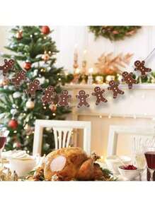 1 pieza Bandera decorativa con diseño de hombre de jengibre navideño, corona, decoración de árbol de Navidad, decoración de escena de fiesta, chimenea, ventana, pared, Año Nuevo, habitación, decoración del hogar, decoración de jardín al aire libre, decoración de ambiente festivo