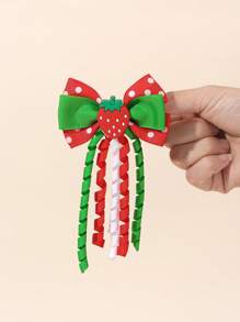 2pcs Girls Sweet Cute Strawberry Hair Bow Clips With Tassel For Daily Wear