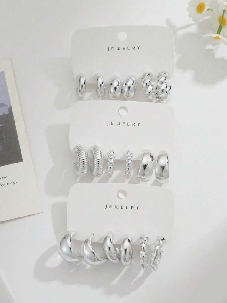 Set de 3 pares/9 pares de pendientes aro gruesos de plata para mujeres, aretes hipoalergénicos de aro grueso