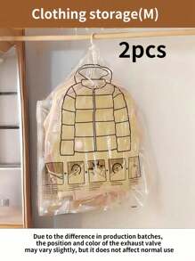 2/1pc Vacuum Compressed Storage Bag, Hanging Clothes Organizer Bag, Dust Proof Garment Bag With Swivel Hook, Space Saving, Waterproof, Moth-Proof, Zipper Sealed, Ideal For Clothes Storage, Winter Wear, Space Saver Bags