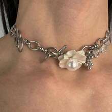 1pc Unconventional Punk Style White Rose Pendant Necklace For Men And Women's Daily Wear