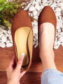 Zapatos de tacón de cuña cómodos para mujer, mocasines planos, zapatos de trabajo informales, zapatos de verano sencillos, zapatos de punta redonda, empeine bajo, tacón bajo  Moda Oriental - Marrón - Ver 1