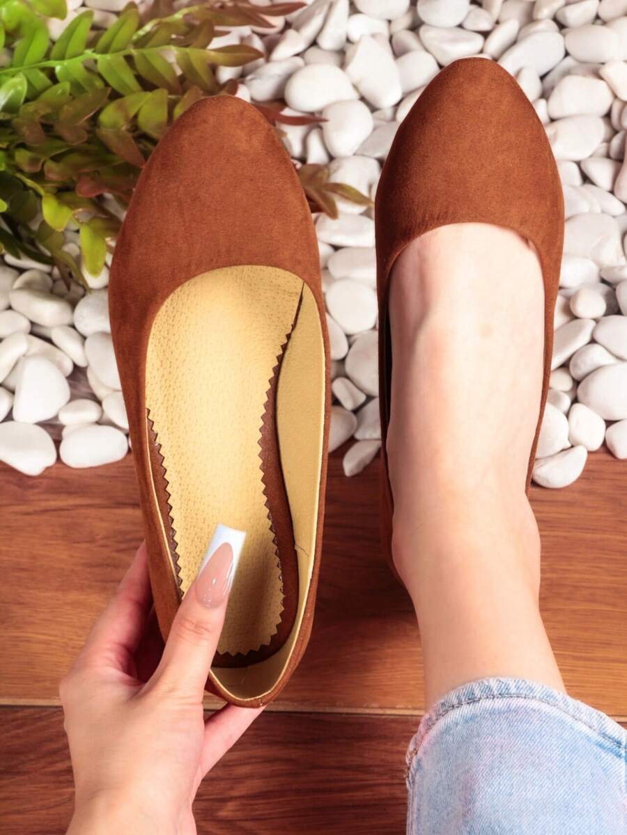 Zapatos de tacón de cuña cómodos para mujer, mocasines planos, zapatos de trabajo informales, zapatos de verano sencillos, zapatos de punta redonda, empeine bajo, tacón bajo  Moda Oriental - Marrón - Ver 1