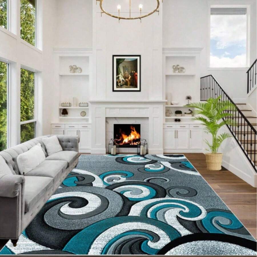 [1pc] Modern Minimalist Abstract Area Rug, High-Low Texture Bohemian Design, Lightweight, Non-Slip, Washable, Suitable For Bedroom, Living Room, Hallway, Entryway, Home Decor. Material: Crystal Velvet, 850g/㎡ Density, Dotted Backing, 5mm Thickness Entryway Decor Bathroom Kitchen Decor - Multicolor - View 1