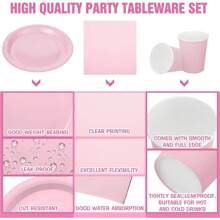Light Pink Disposable Plates & Napkins, Light Pink Plates And Napkins Party Supplies, Fits 24 Guests, Disposable Paper Plates Party Tableware Suitable For Birthday, Wedding, Party, Family Picnic