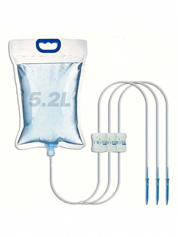 5.2L Large Capacity Plant Watering Device, 1 Water Bag, With 3 Drippers, Can Water 3 Plants Simultaneously, Adjustable Water Flow Valve Suitable For Different Plant Watering Needs, S-Shaped Hook, Excellent Outdoor Garden Irrigation And Floral Maintenance Helper