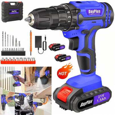 Vandise 21V Cordless Drill Driver & Screwdriver Hammer Drill Kit - 45Nm Max Torque, 2-Speed, 25+1 Torque Settings, 3/8" Chuck, LED Work Light, Includes 2 x 1.5Ah Lithium-Ion Batteries & Charger, Carry Storage Case - Perfect for Home DIY, Construction & Garden Projects