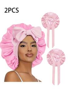 1pc Women Solid Bowknot Decor Satin Casual Hair Bonnet For Daily Life Silk Bonnet Satin Bonnet