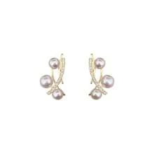 Cross Line Faux Pearl Earrings For Girls Fresh Gold Color Ear Piercing Women Accessories Daily Wear Delicate Jewelry Korean Fashion Faux Pearl Stud Earrings For Women Modern Design Gold Color Ear Earrings With Shiny Girls Jewelry