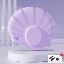 新款护耳泳帽，采用高弹性硅胶材质制成，包裹耳朵，减少进水，有多种颜色可选，男女皆宜，配有耳塞和鼻夹 - 彩色 - 查看 12