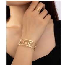 1pc Metal Fashionable Geometric Bangle And 1pc Metal Fashionable Geometric Ring - Yellow Gold - View 3