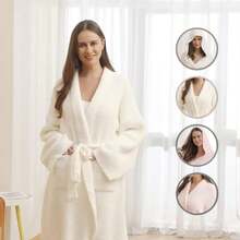 Bearberry Hooded Robe Cozy Leopard Robe Lightweight Soft Plush Bathrobe With Pockets For Women - 粉色 - 查看 2