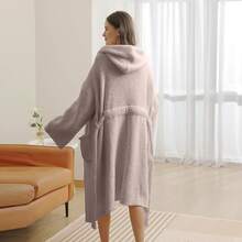 Bearberry Hooded Robe Cozy Leopard Robe Lightweight Soft Plush Bathrobe With Pockets For Women - Kuning - View 9