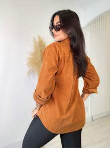 Camisa Cotelê Manga Longa Camisão Jaqueta Veludo Botões