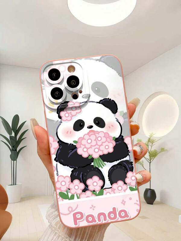 1 Peça Luxuoso Caso de Proteção de Lente para Celular com Padrão de Flor de Panda Rosa Fosco, Anti-Riscos e Perfurado, Compatível com Apple//OPPO/Vivo/Redmi/ Séries