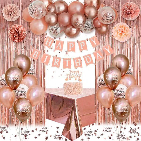 Decorazioni di compleanno per bambine e donne, palloncini color oro rosa per decorazioni di compleanno, ghirlande di buon compleanno, decorazioni per la tavola di compleanno, palloncini di coriandoli per feste di bambine e donne