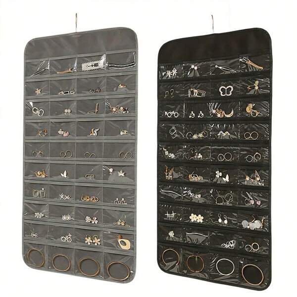 1pc/80 Pockets Big Double Sided Hanging Jewelry Display Organizer Storage Bag Non-Woven Foldable Ring Necklace Bracelet Pouch