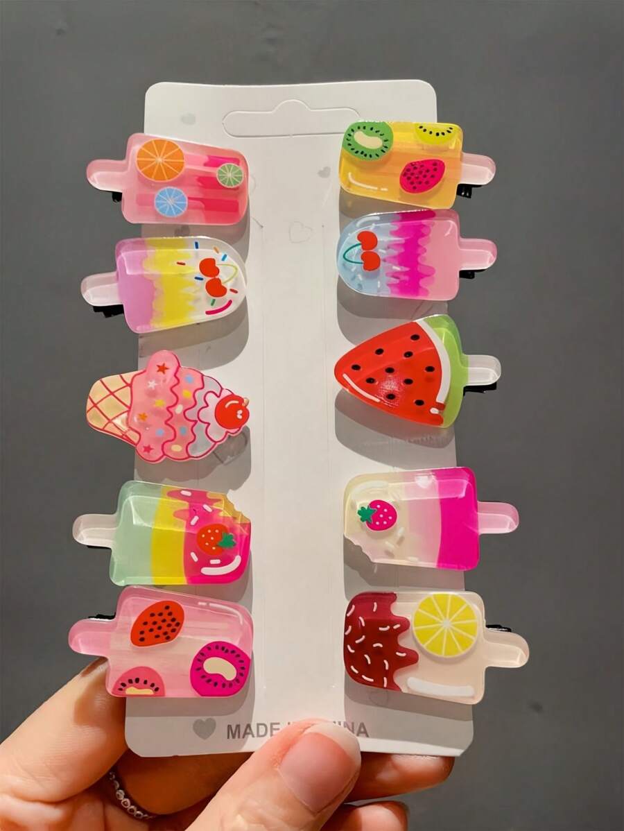 10pcs Popsicle & Fruit Decor Hair Clip Cute (Without A Card)