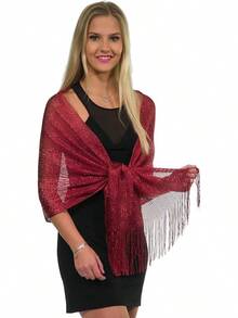 Metallic Glitter Shawl Wrap For Evening Dresses And Weddings - 勃根地紅 - 查看 5