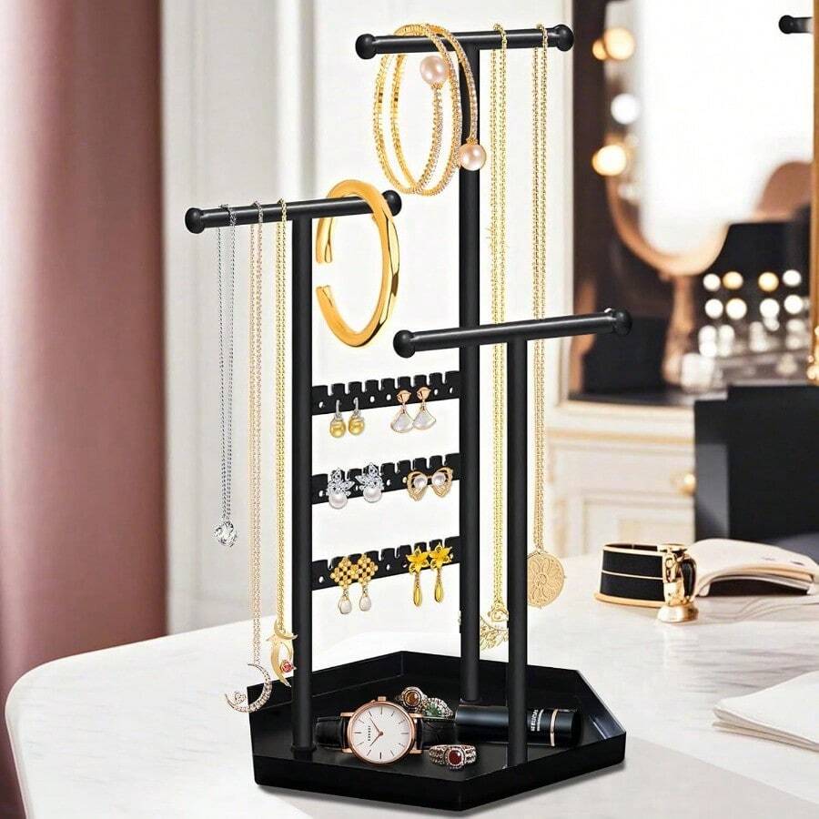 Jewelry Neckl Holder Organizer Metal Stand Jewelry Tree Display Decor Hanging Earring Brlet And Rings Tall Jewelry Hanger Storage Cute Gifts For Women Black