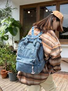 Co.、男女通用、秋冬时尚、复古质感、大容量牛仔背包