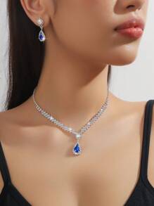 Set 4/3 bucăți colier cu pandantiv minimalist cu picătură de apă pentru femei, cercei, brățară cu stras, accesorii pentru rochie de mireasă, ținute de petrecere/zi de zi