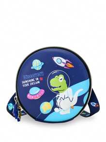 1 pieza Bolso bandolera pequeño y redondo con estampado 3D lindo y de dibujos animados de niños y niñas con estilo, de estilo coreano versátil, correa de hombro casual y cómoda, variedad de patrones de impresión a elegir, satisface las necesidades básicas de almacenamiento, adecuado para uso diario y juego, una excelente opción de regalo