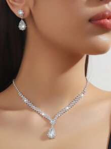Set de 4/3 pièces pour femmes, collier avec pendentif goutte d'eau minimaliste, boucles d'oreilles, bracelet, ensemble de bijoux, accessoires de robe de mariée, de fête, de cadeau, de port quotidien