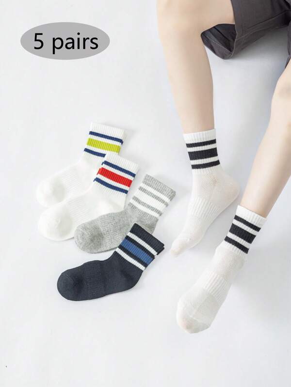 5 Paar gestreifte Mesh Knöchelsocken, modische und vielseitige Sportsocken für Studenten