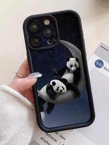 1 件月亮熊图案镂空设计保护壳，防震厚黑色手机壳，兼容 11 Pro Max/12 Pro Max/13 Pro Max/14 Pro Max/15 Pro Max/16 Plus/16 Pro Max、16E、Galaxy A55/A15/S24 Ultra/S25 Ultra、Redmi、OPPO/Realme、VIVO、Infinix、Honor、MOTO、One Plus - 黑色 - 查看 6