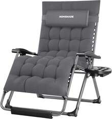 XXL Zero Gravity Chair With Cushion, 33In Oversized Zero Gravity Lounge Chair, Patio Outdoor Recliner Chair For Indoor Outdoor With Headrest, Cup Holder, Footrest Support 500Lbs, Grey - Grey - View 1