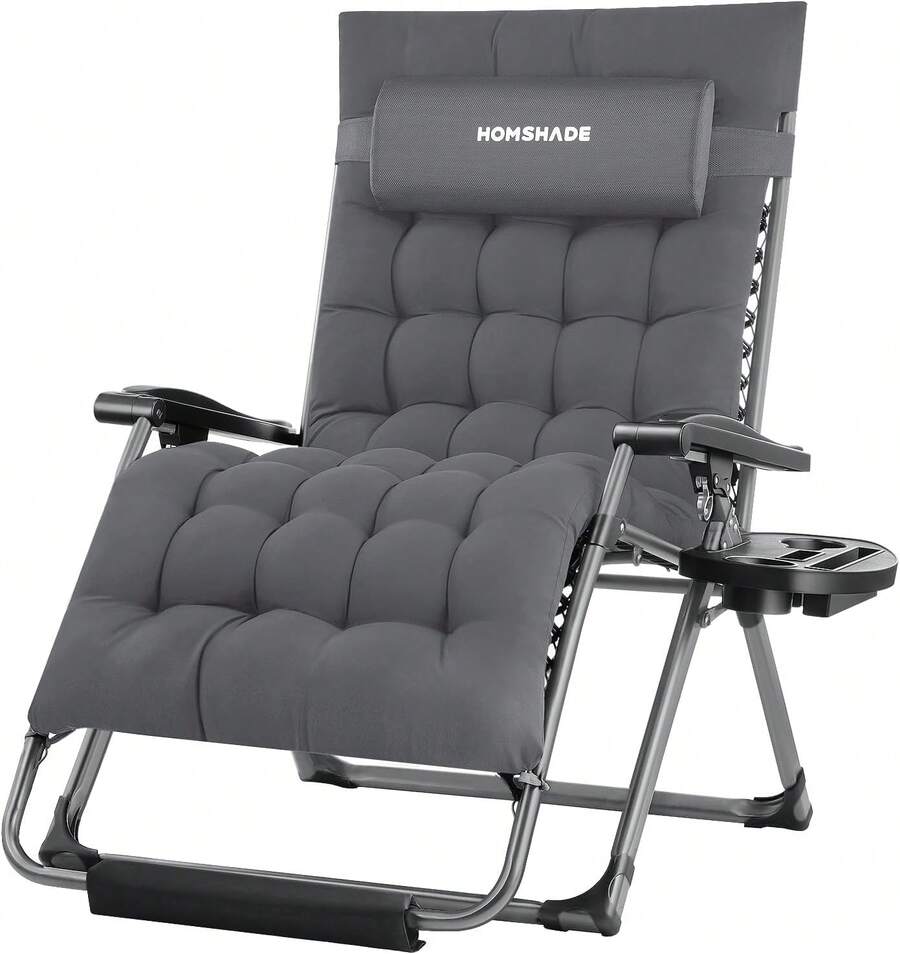 XXL Zero Gravity Chair With Cushion, 33In Oversized Zero Gravity Lounge Chair, Patio Outdoor Recliner Chair For Indoor Outdoor With Headrest, Cup Holder, Footrest Support 500Lbs, Grey - Grey - View 1