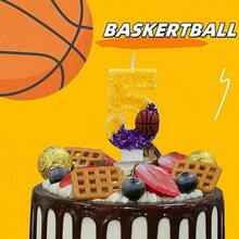 1pc Birthday Decorations Basketball Glitter Purple Gold Patchwork Sequin Basketball, 24 Number Basketball Star Fan Gift, Creative Handmade DIY Digit Birthday Candle With Holder For Cake