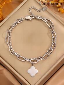 Camhanno 1 件前卫银色不锈钢手链，具有独特的心形设计和优雅的特点，适合派对礼物和休闲穿着，风格可爱，风格简约，可作为备用配件