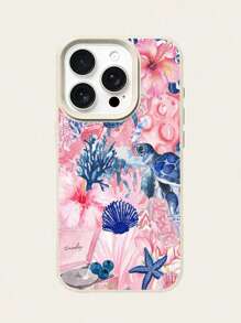 1 pieza Nuevo Estuche protector de teléfono con estampado de hibisco rosa, tulipán, oso de peluche, caja de música con dados, estrella de mar de arándano, concha de mar, tortuga marina y coral, hecho de TPU mate a prueba de golpes, compatible con Apple 16 Pro Max/15 Pro/14 Plus/13/12 Pro Max/11, Galaxy S24 Ultra/S23 FE/S22/S21/S10, A54/A35/A14/A05S