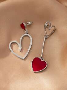 1 Pair European And American Fashion Simple Metal Alloy Asymmetric Heart Dangle Earrings, Sweet Gift For Women, Everyday Wear