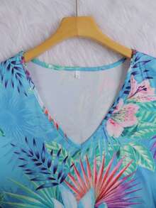 Abito casual a vestaglia con scollo a V, stile vacanza, taglie comode per donna - Multicolore - Visualizzare 4