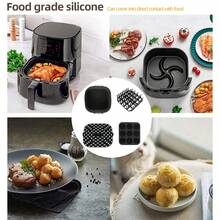 1 套，优质方形空气炸锅硅胶配件 - 培根和热狗架、9 杯蛋糕模具、空气炸锅托盘 - 耐热、易于清洁、可用洗碗机清洗 -（多色）