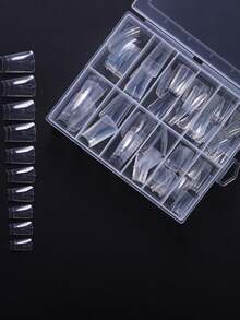 一盒 120 件透明鸭爪指甲形状套装透明凝胶指甲延长模具 12 种尺寸全覆盖无痕指甲按压指甲美甲用品指甲 - 無色 - 查看 3