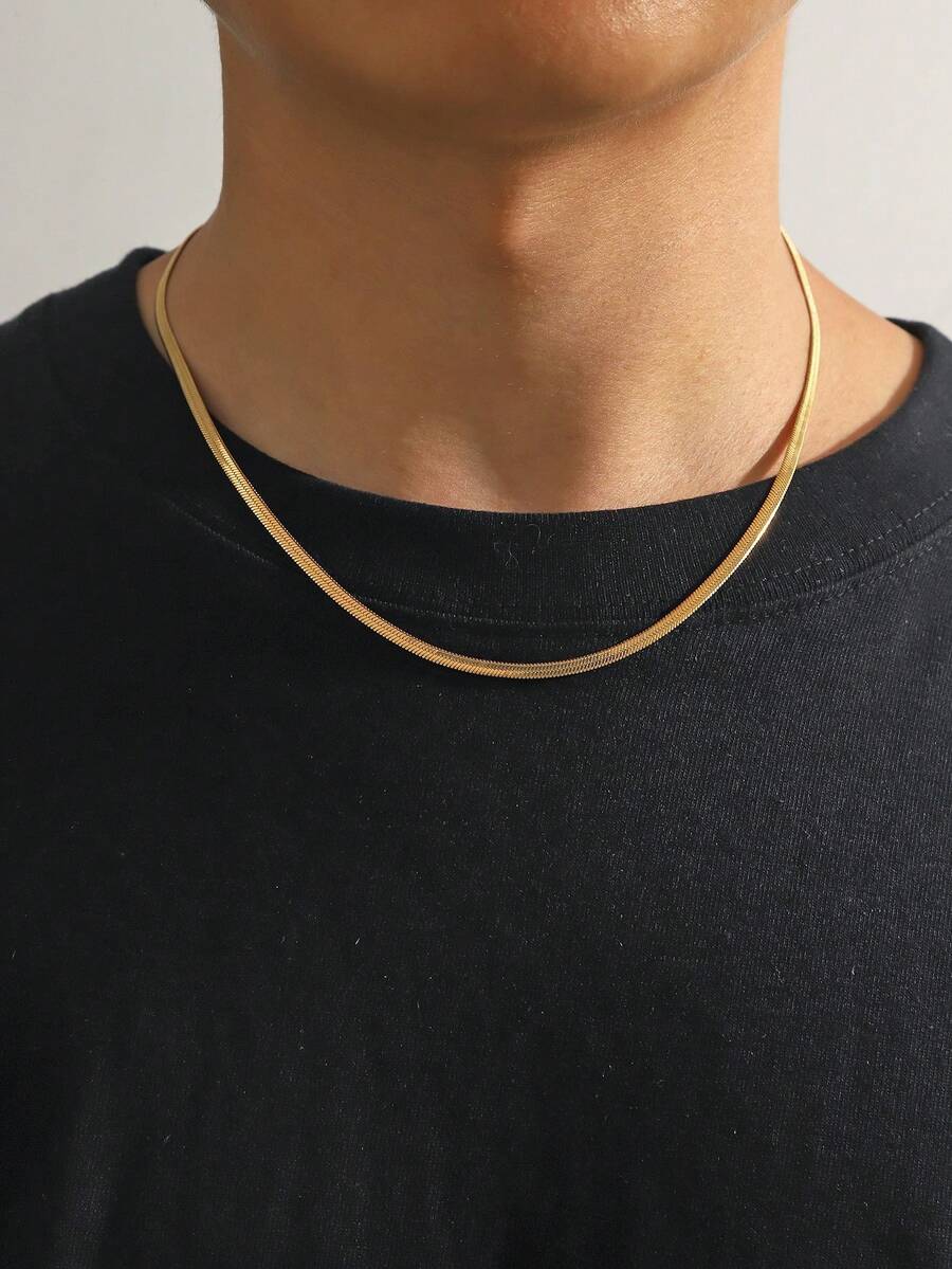 1pc Fashion Simple Couple/BFF Flat Snake Bone Chain Necklace, Versatile Accessory For Different Occasions - Necklace - View 1
