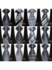 Luxury 8CM Men Tie Gray Grey Black & White Color Dot Stripes Floral Necktie For Man Groom Jacquard Woven Neck Tie For Business Wedding Party - Black and White - View 6