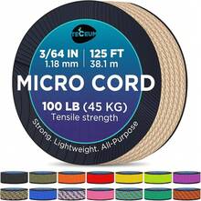 TECEUM Micro Paracord – 118 Mm X 125 Ft – Micro Utility Cord – Thin Braided Paracord Rope – Best Crafting, Projects, Fishing, Camping – Wind Chime – Survival Strong String - 米色 - 查看 1