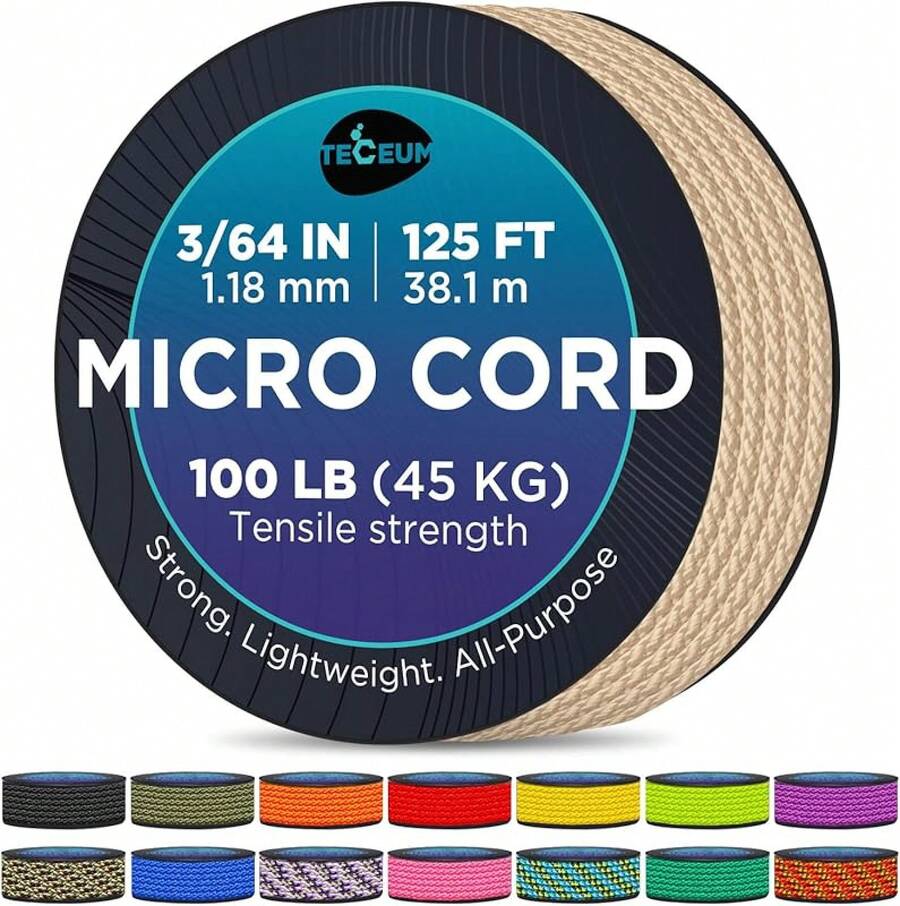 TECEUM Micro Paracord – 118 Mm X 125 Ft – Micro Utility Cord – Thin Braided Paracord Rope – Best Crafting, Projects, Fishing, Camping – Wind Chime – Survival Strong String - 米色 - 查看 1