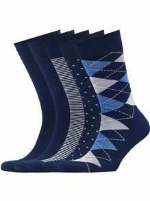 5 pares de calcetines altos para hombres, calcetines de marinero de unicolor, calcetines de cuadrícula de negocios, calcetines deportivos de calidad, talla europea/americana, calcetines de longitud de pantorrilla, calcetines negros, calcetines azules, para primavera/verano, calcetines de otoño